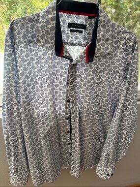 Men’s Navy Floral-Print Dress Shirt